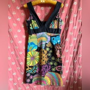 Trina Turk mini dress sheath Sea Life Secret deep v fantastic print lined size 4
